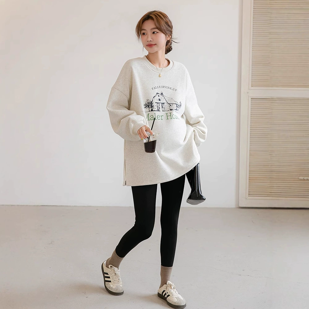 Осенняя и зимняя одежда для беременных корейская версия плюс бархат для беременных с круглым вырезом