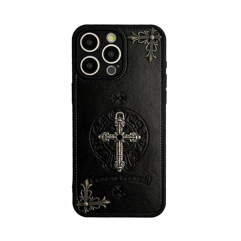 Trendy Brand Men's and Women's Models Suitable for Apple 11/12/13 Promax Mobile Phone Case Apple 16Pro Stereo Leather Heart
