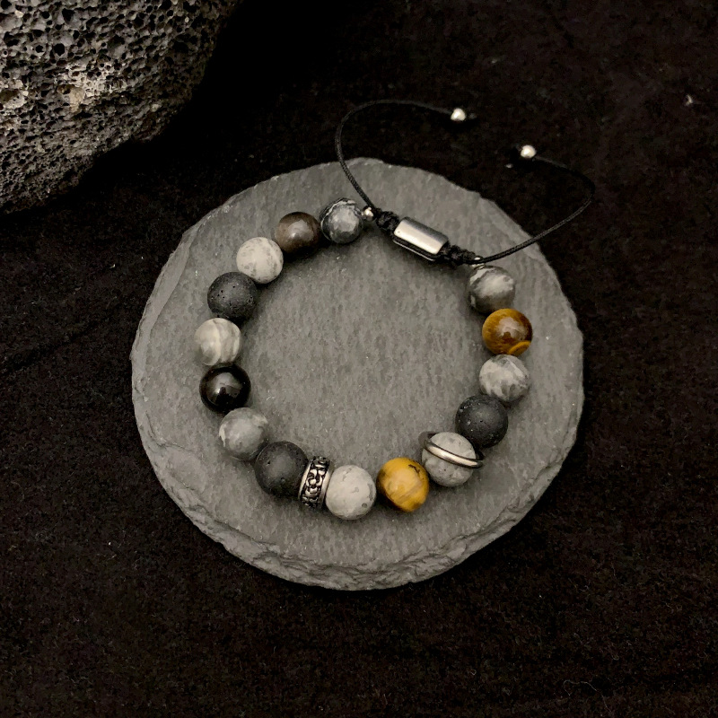 Original Design Advanced Sense Titanium Steel Bracelet Men's Personalized Light Luxury Retro Map Stone Hand Rope Men's Adjustable Bracelet