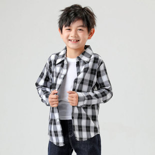 Children's Shirt Spring and Autumn Cotton Boys' Shirt British Style Black and White Plaid Children's Top Cardigan Thin Coat