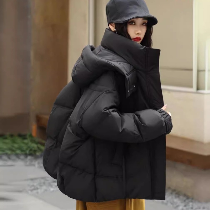 英伦风短款羽绒服韩系休闲时尚保暖服连帽小个子加厚版面包服外套|undefined