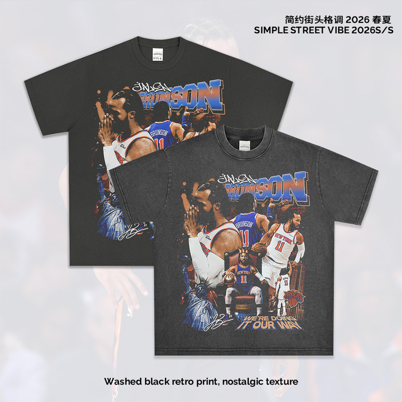 Cross-Border Brunson Knicks Short-Sleeve Champion Commemorative T-Shirt Retro High Street Star Print Versatile Oversized