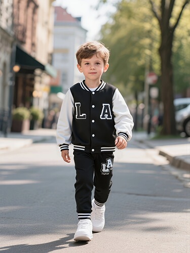 2025 new cross-border ins boys 'casual knitted baseball uniform long-sleeved round-neck jacket + letter-printed pants