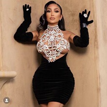 欧美新款丝绒多色性感镶钻紧身连衣裙夜店包臀热舞礼服dress