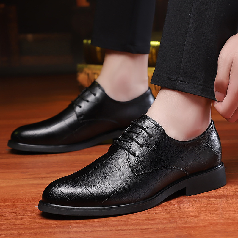 圣匡大码男士商务男鞋黑色尖头潮流低帮现货时尚潮流系带皮鞋代发