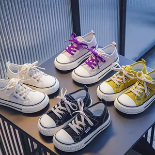 儿童帆布鞋高低帮秋季新款男童板鞋糖果色软底女童鞋子芒果头布鞋
