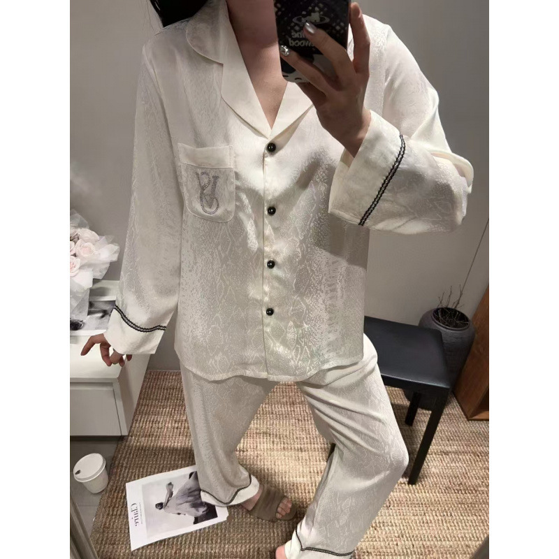 睡衣女冰丝秋冬新款长袖长裤提花纯色高级可外穿新款家居服套装|undefined