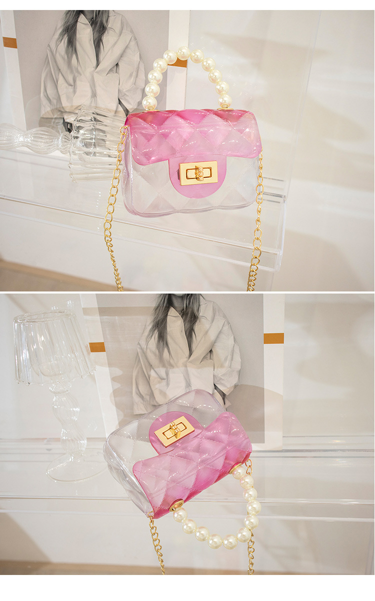 Women's Small PVC Color Block Cute Beading Square Lock Clasp Crossbody Bag Jelly Bag display picture 6