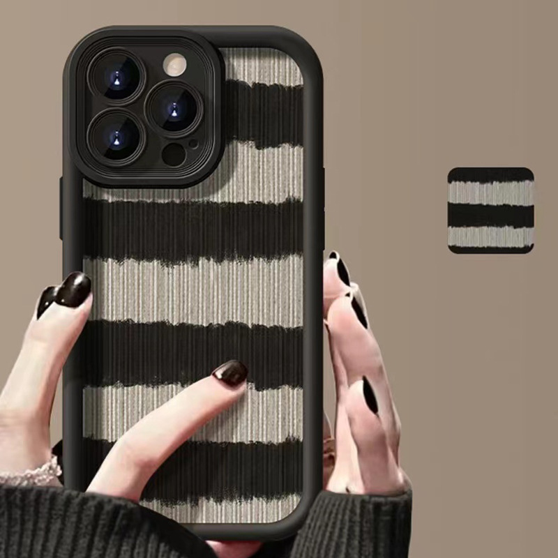 阶梯斑马条纹格纹适用iPhone15promax苹果14手机壳13防摔12软套11