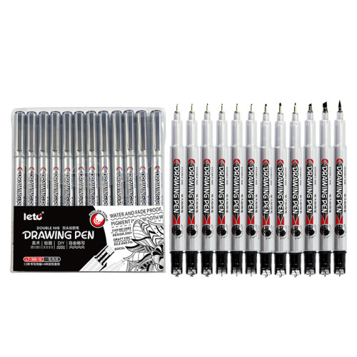Double-ended drawing pen, curved waterproof hook pen, drawing design art needle pen, multi-specification hand-drawn comic pen
