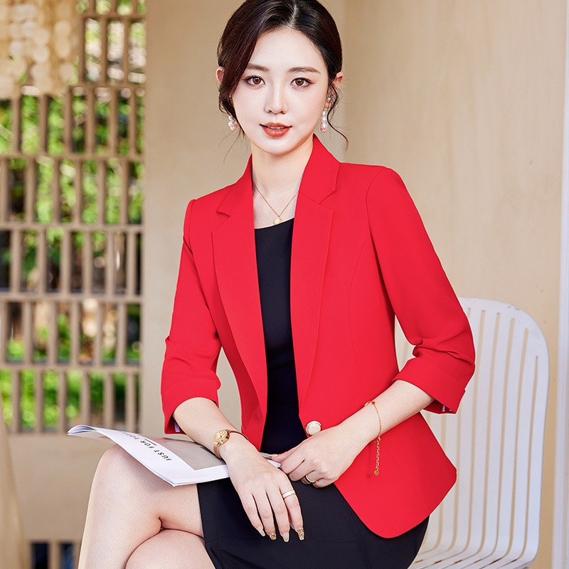 Red Mid-Sleeve Blazer Women's Summer Thin Small 2025 New Casual Small Suit Dress Suit