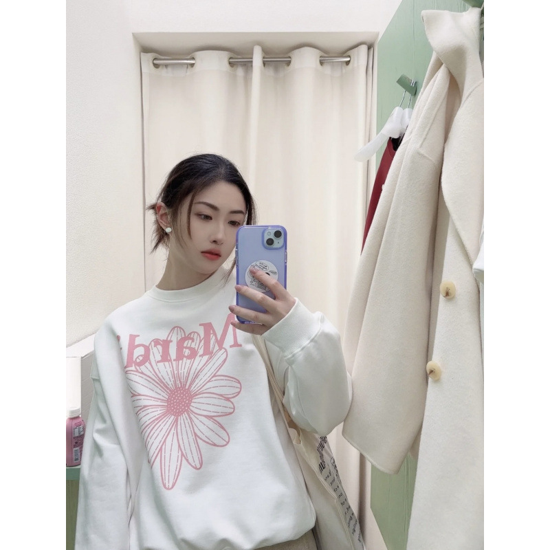 韩国潮牌卫衣小雏菊腊肠狗印花刺绣金高银同款纯棉圆领印花上衣女|undefined