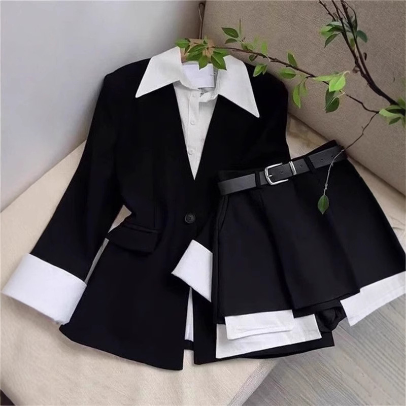 Elegant Sister Style Hot Girl Spring and Autumn Two-Piece Set: Mid-Length Blazer Jacket and High-Waisted Skirt Pants Set