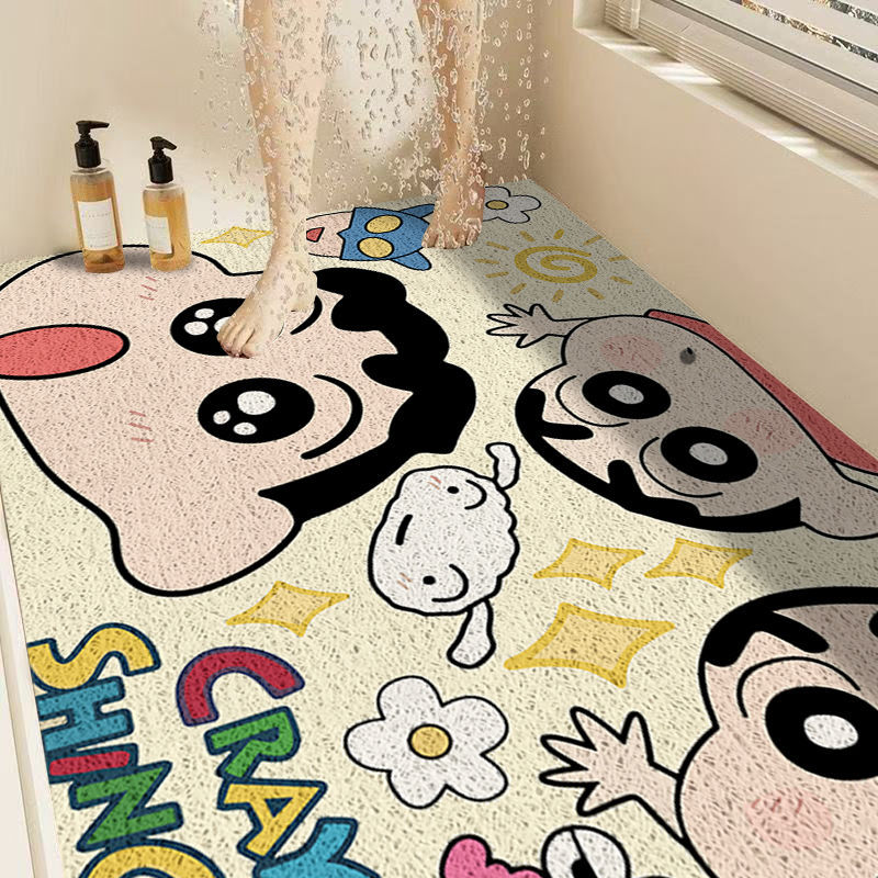 Crayon Shin-Chan Bathroom Floor Mat, Silk Loop Foot Mat, Stain-Resistant and Easy to Maintain, Non-Slip Mat for Bathroom Entrance, Waterproof and Non-Slip