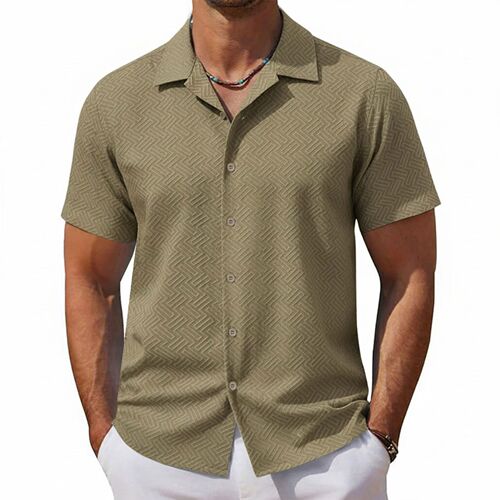 Amazon Independent Store Men's Shirts Summer New Suit Collar Solid Color Short Sleeve Floral Men's Shirt A0303
