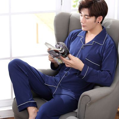 Pijamas de los hombres de manga larga de algodón de primavera y otoño delgada más el tamaño de prendas de vestir exteriores de los hombres pijamas de invierno homewear