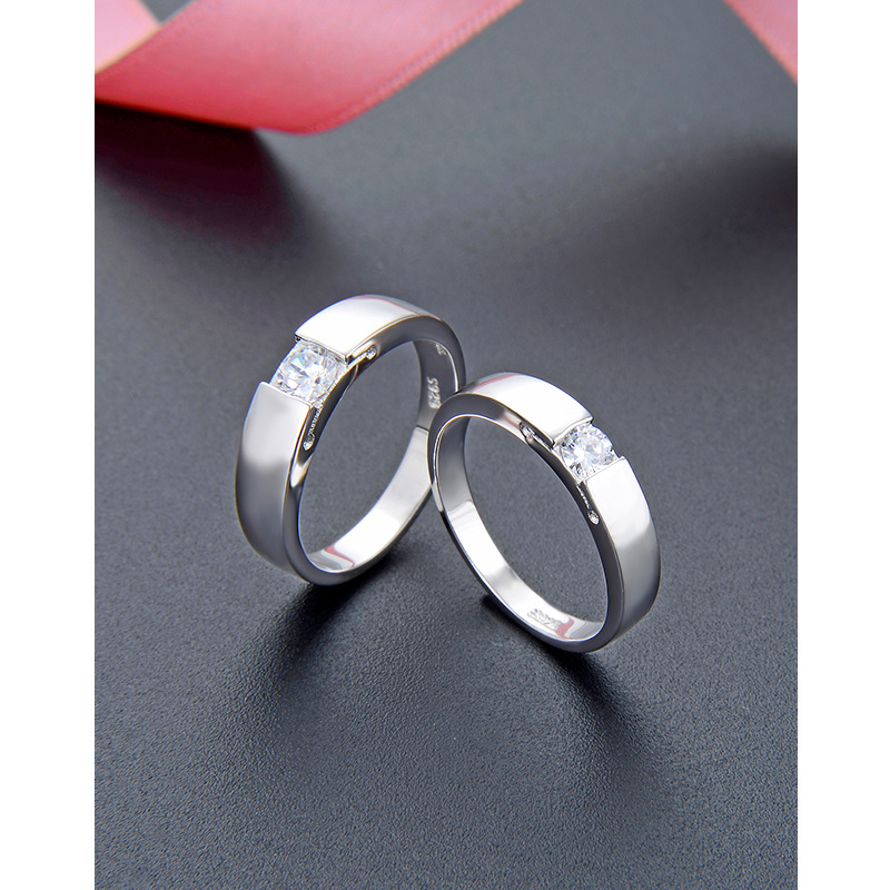 Anillo de pareja de plata de ley 925 para hombres y mujeres