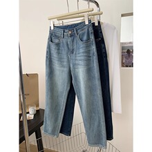 大码复古窄版烟管牛仔裤女春秋季2025年新款小个子九分法棍直筒裤