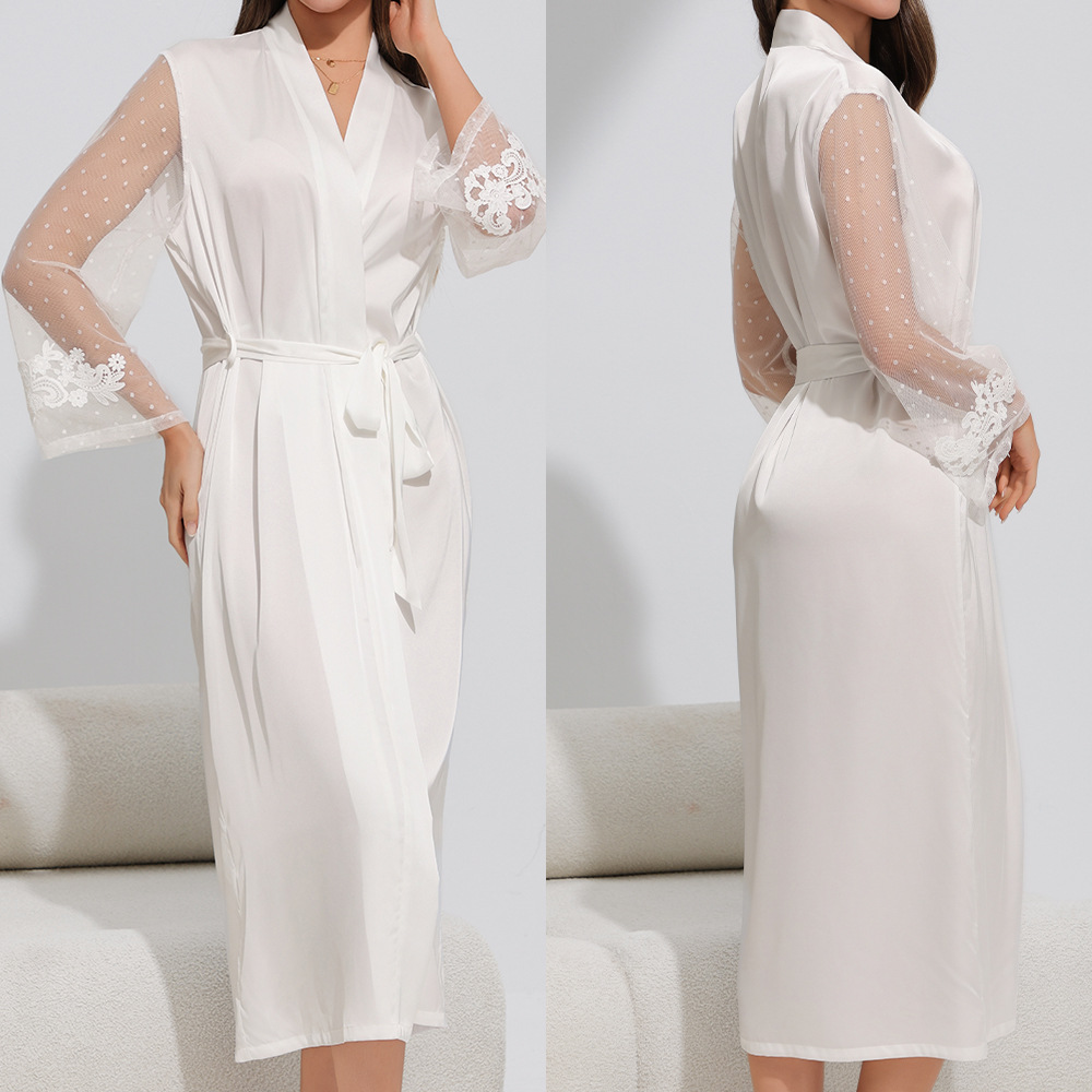 Yaoting Cross - Border satin pijama mujer Xia sensual tirantes largos pijamas dos conjuntos de ropa para el hogar 7017 + 7018