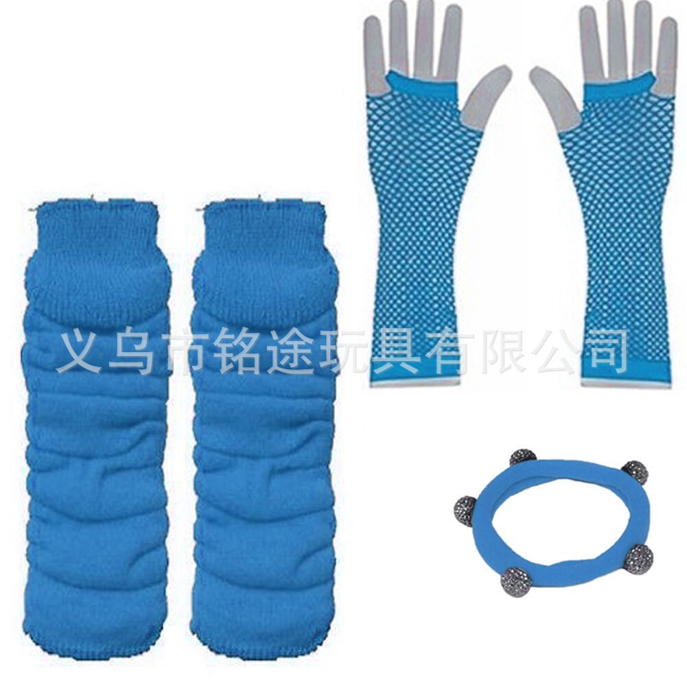 1980 solo partido vestido de cuatro colores neón collar pulsera Lightning pendientes red pesca guantes pierna calcetines seis traje