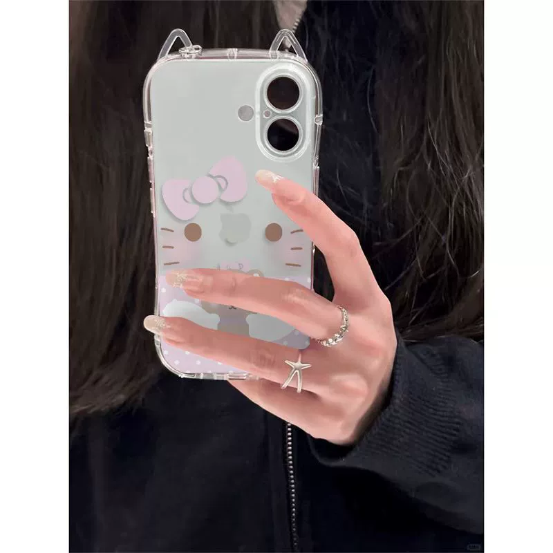 Чехол для телефона (Sanrio) совместим с iPhone 11–17 серии — прозрачный с ушками кота