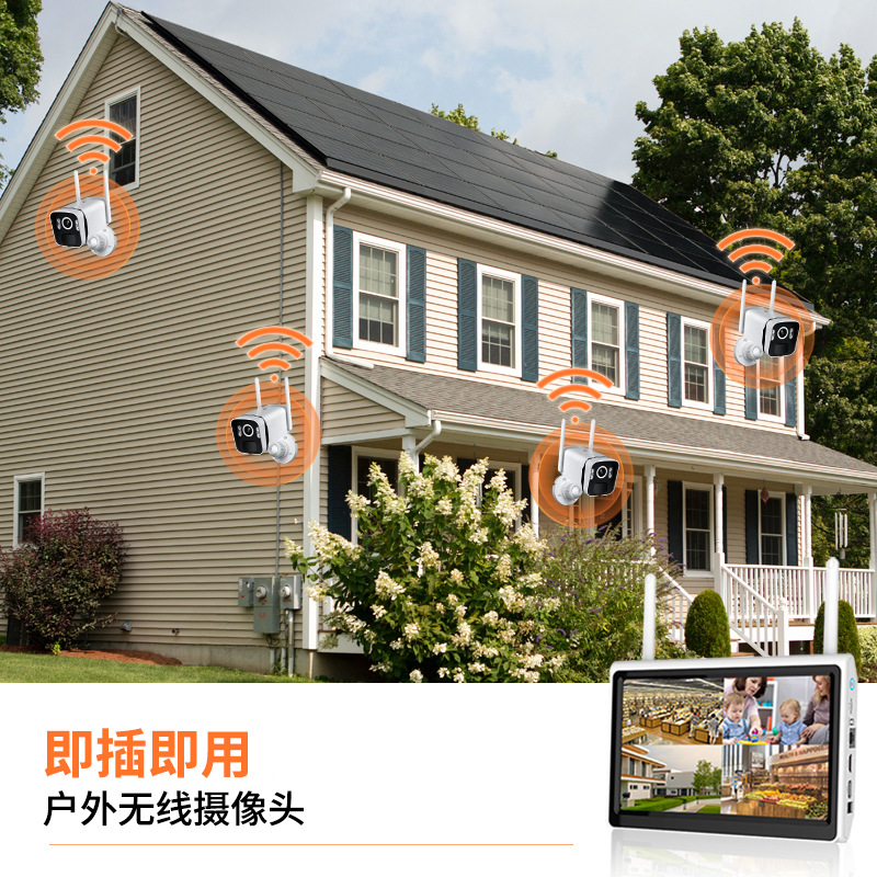 Inalámbrico con pantalla, energía solar, monitoreo de baja potencia, hogar remoto, exterior impermeable, conjunto de cámaras HD de 4 millones