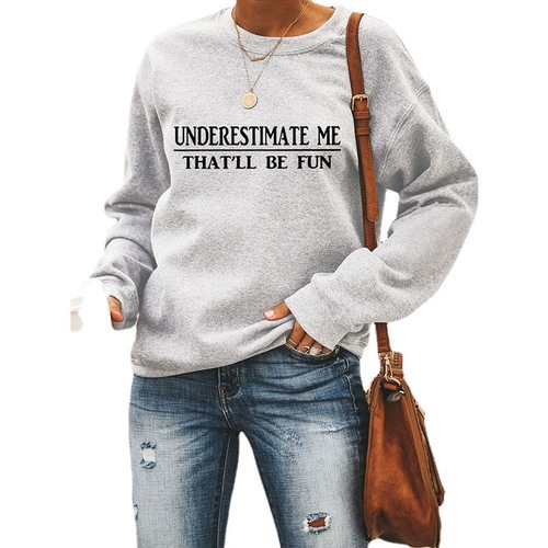 Wish Spring and Autumn Season Sweatshirt, European and American Women's Clothing, Round Neck Long Sleeve Pure English Printed Top