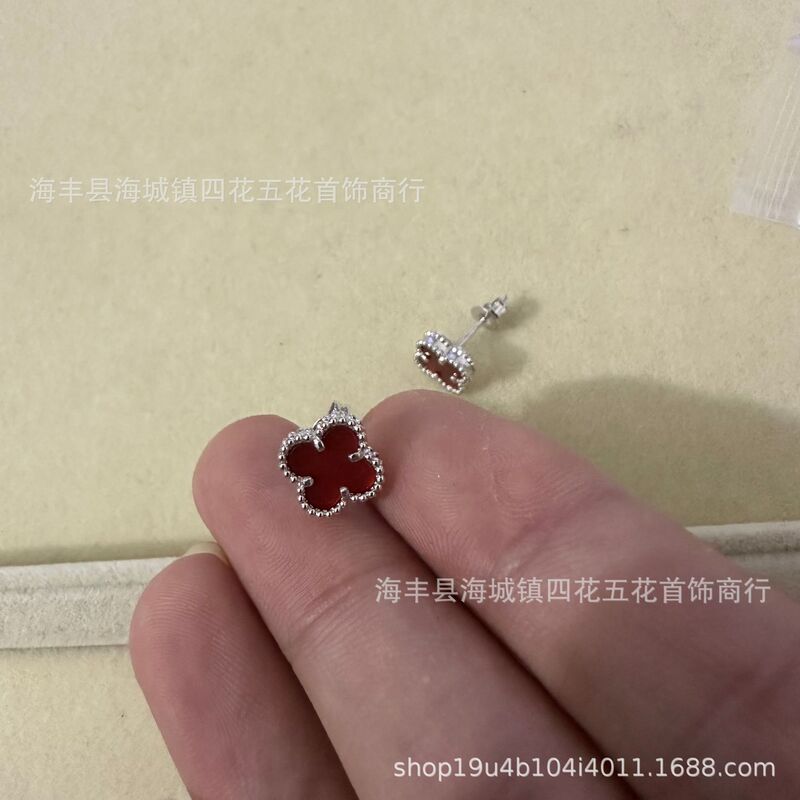 高版四叶草mini耳钉天然贝母厚金电镀 18K玫瑰金厂家直销直播批发|undefined