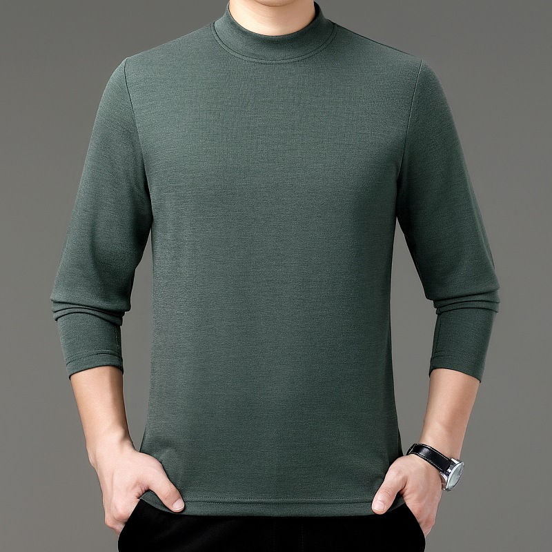 긍정적 인 브랜드 캐시미어 하프 하이 칼라 티셔츠 남성용 내부 미들 칼라 얇은베이스 셔츠 남성용 긴팔 봄과 가을 탑