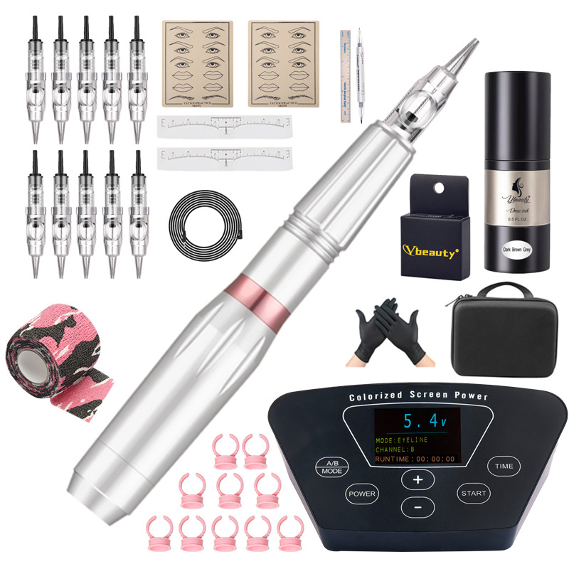 Instrumento de tatuaje Juego de tatuaje Máquina de tatuaje de cejas Fuente de alimentación de gran capacidad para tatuaje 10 suministros de tatuaje