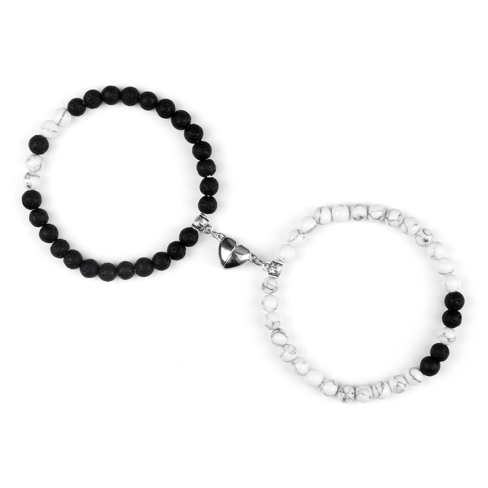 Black and white double magnet attraction bracelet for two couples girlfriends student simple girl bracelet a pair of elastic rope_voghion.com