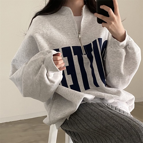 Baseball collar zipper sweatshirt women's hooded autumn 2022 new women's loose thickened thin section Korean large size spring and autumn