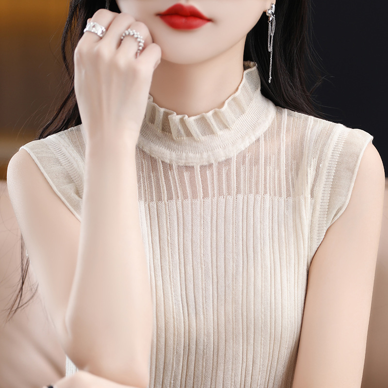봄 신상 2026년 신상 여성용 민소매 탑, 레이스 장식 민소매 상의, 속이 비치는 아우터웨어, 여성용 베이스 레이어 탑
