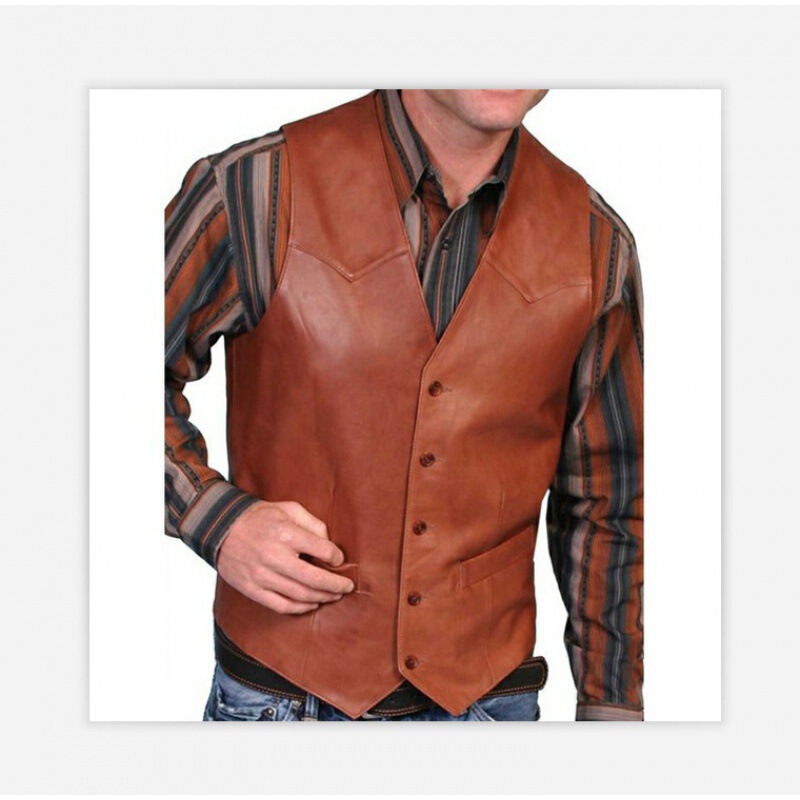2023 Foreign Trade New European and American Men's Fashion Retro Vest Men's Single-breasted Vest Leather Vest Men's Coat