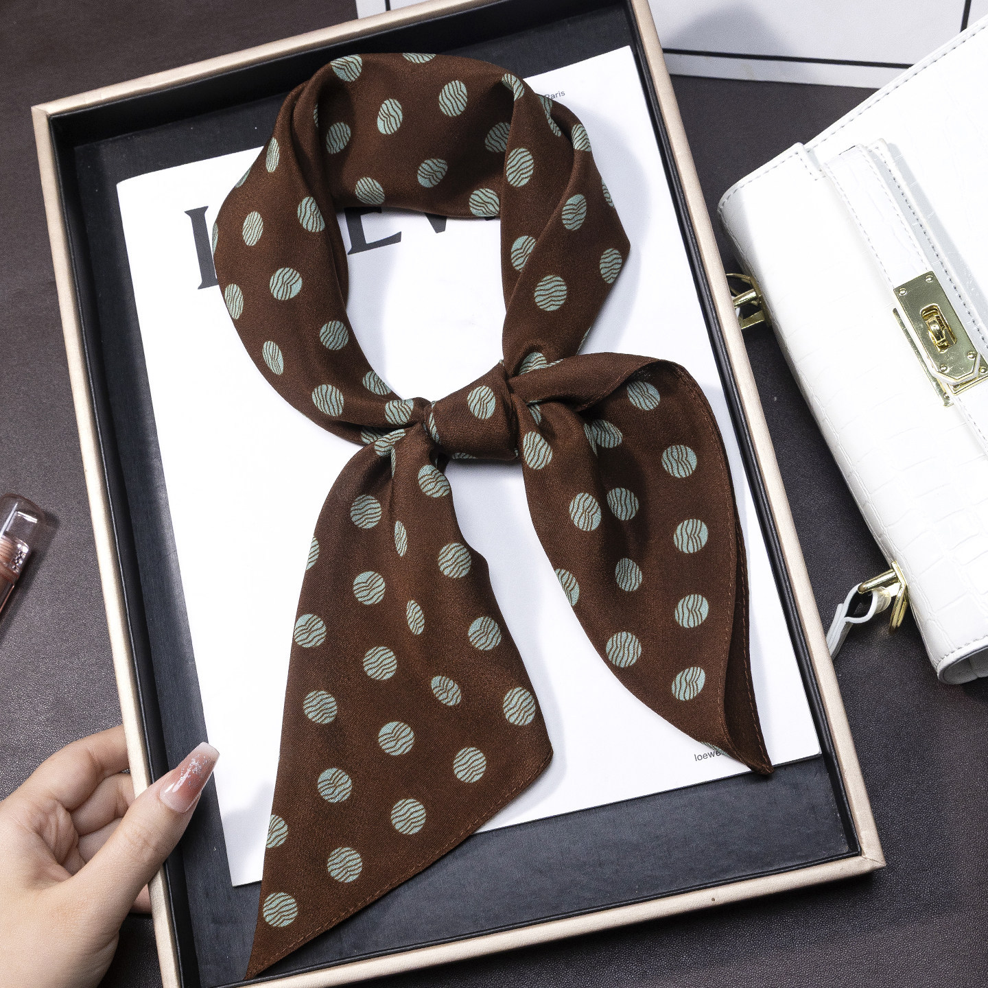 100% Mulberry Silk Scarf 65 Double Crepe Silk Square Scarf Luxury Neck Tie Women's Summer New Thin Scarf - Thumbnail 6