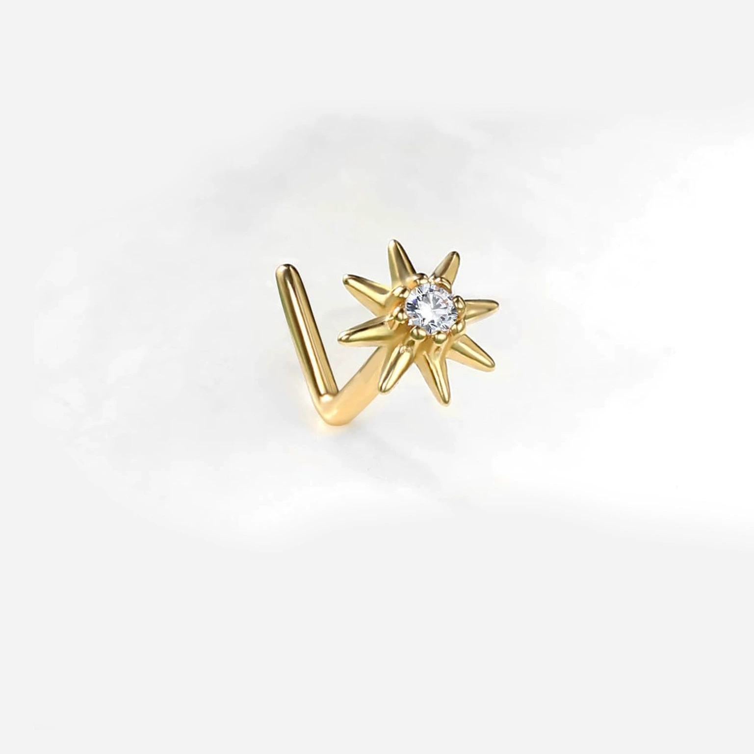 Серебряная серьга-носик 925, дизайн в виде zircon цветок, европейский стиль, варианты золото или платина