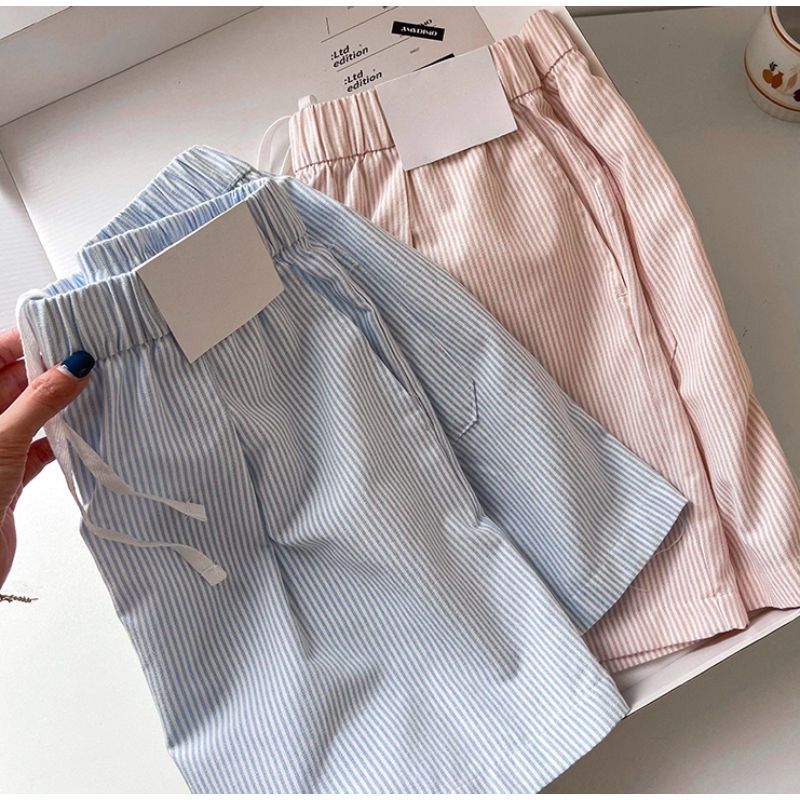 Simple Color-Block Striped Walking Pants and Sleepwear for Women, Summer 2026 New Style, Can Be Worn Outside, Casual Loose Home Shorts, Trendy
