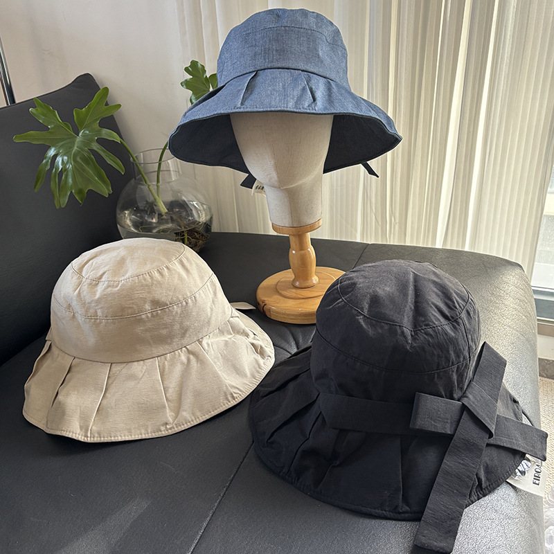 Ruffled Lace-Up Bowknot Large Brim Fisherman's Hat for Women, Sweet Summer Sun Hat, Foldable Hat for Outings Ruffled Lace-Up Bowknot Large Brim Fisherman's Hat for Women, Sweet Summer Sun Hat, Foldable Hat for Outings