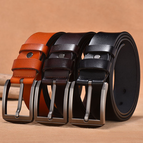 Men's Retro Pin Buckle Genuine Leather Belt, Foreign Trade Calfskin Waist Belt, Classic Men's Pants Belt, Drop Ship One Piece
