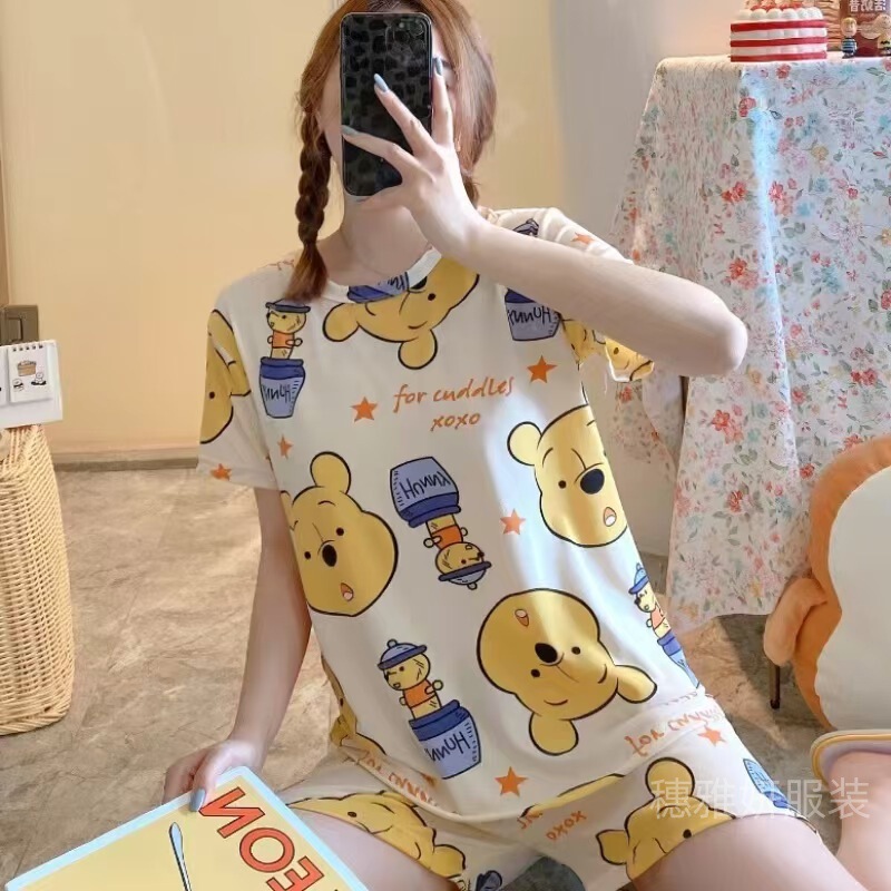 外贸pajamas跨境工厂直销短袖睡衣家居服女夏家居服卡通短裤套装|undefined