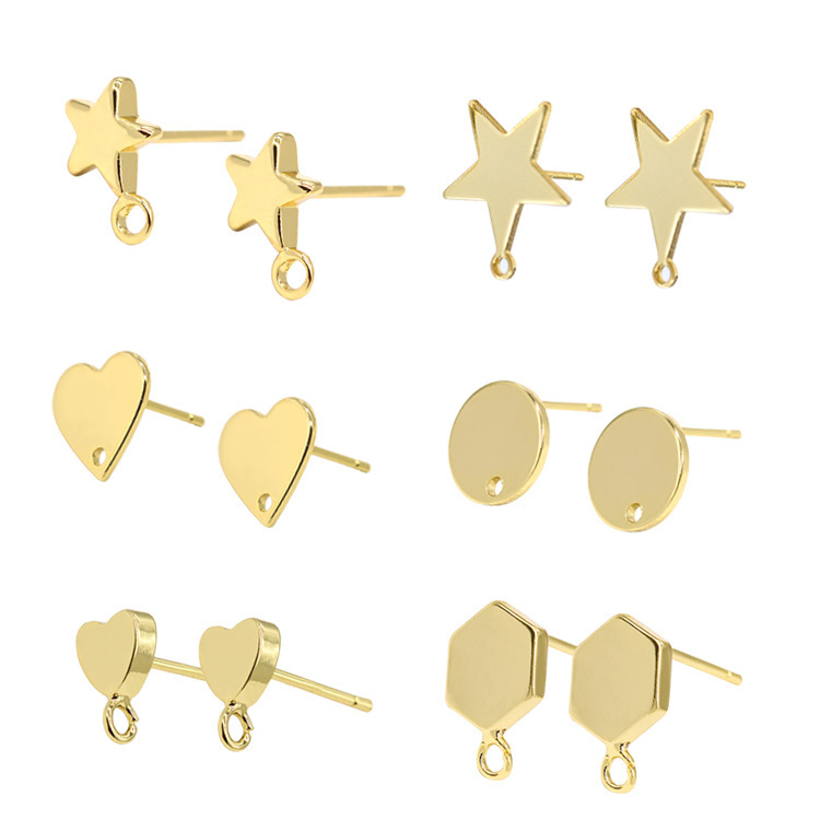 5g Weight Ear Studs Classification 1 Pair Quantity Daily Occasion Copper Material 1 Pair Simple Style Pentagram Heart Shape Copper Plating 14k Gold Plated Ear Studs