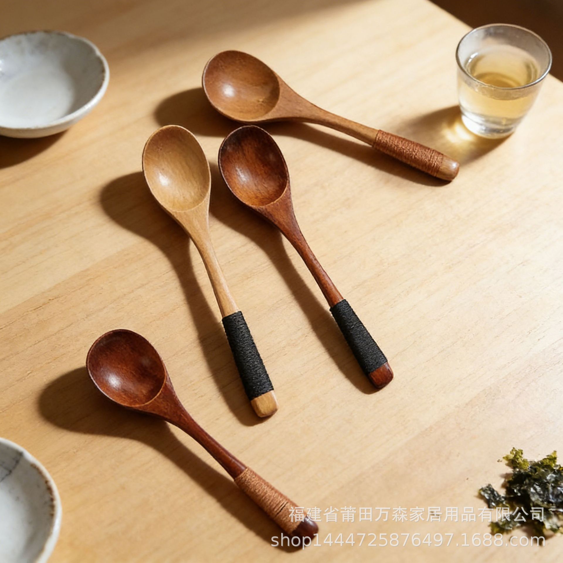 둥근 입 나무 숟가락 창조적 인 연꽃 포장 라인 스푼 커피 스푼 쌀 숟가락 일본과 한국 식사 나무 숟가락