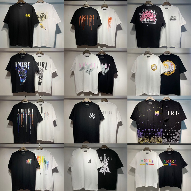 Cross-Border High-Quality Amiri Letter-Printed Short-Sleeved Men's Summer Loose Round-Neck Pure Cotton Couple T-Shirt Fashion Trend Cross-Border High-Quality Amiri Letter-Printed Short-Sleeved Men's Summer Loose Round-Neck Pure Cotton Couple T-Shirt Fashion Trend