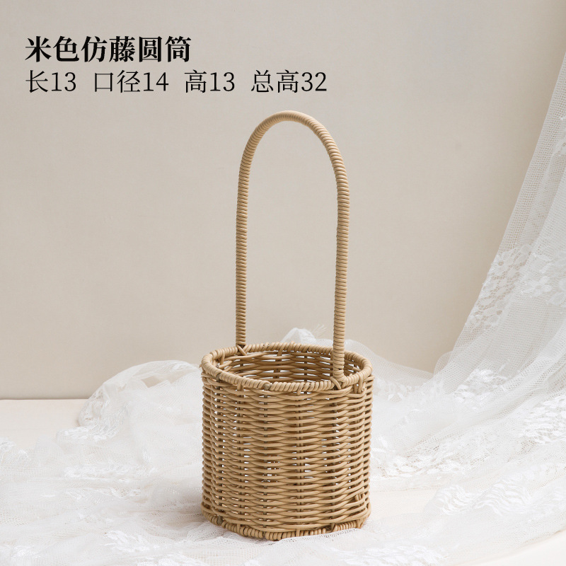 Cesta de flores con asa de encaje, cesta de bambú tejida para floristas, embalaje DIY, pequeña cesta de bambú para ramos y flores secas.