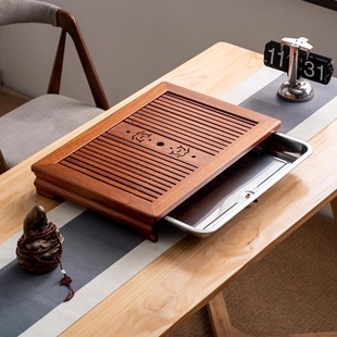 Stainless Steel Solid Wood Tea Tray Dry Bubble Table High-End Household Light Luxury Chinese Drawer Tea Table