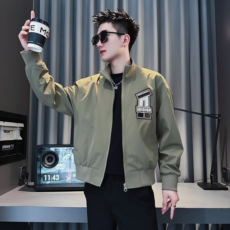 秋季新款美式贴标刺绣棒球服夹克男士潮牌修身时尚痞帅飞行服外套