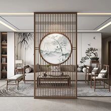 新中式屏风隔断客厅刺绣玄关入户遮挡进门镂空木花格现代简约实木