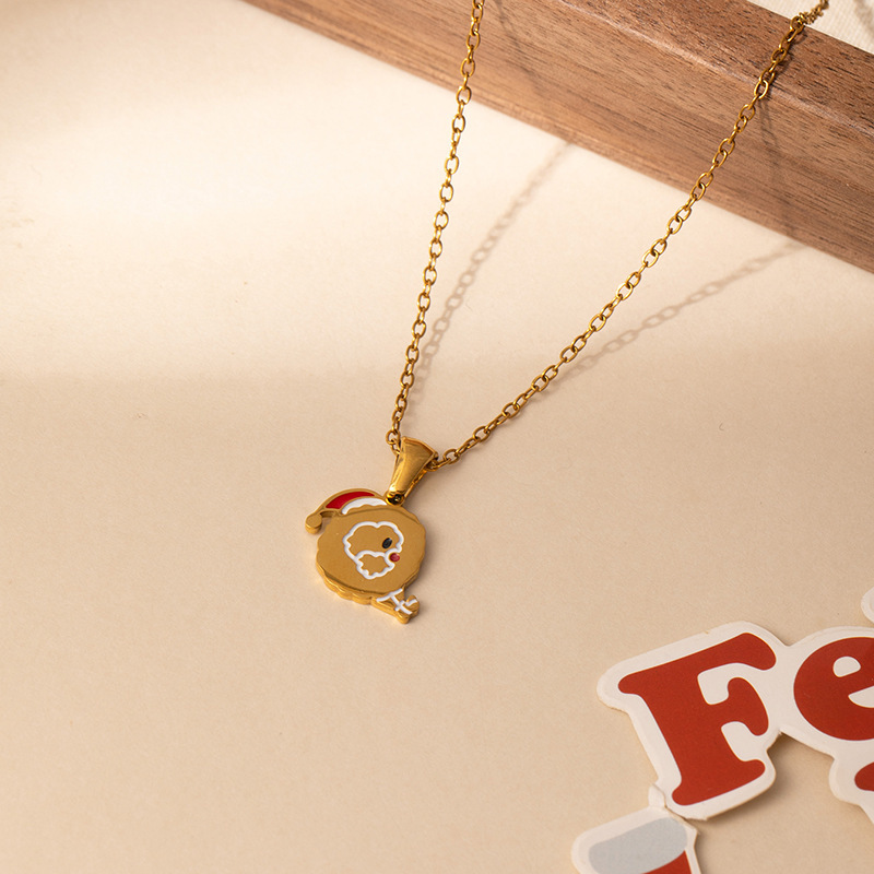 7g Weight 0.03µm Gold Plating Thickness Electroplated Gold Plating Process Golden Plated Plating Material 201 Stainless Steel Pendant Material Pendant Necklace Classification 201 Stainless Steel Chain Material cable chain Chain Type 1 Piece Quantity Holiday, Daily Occasion 201 Stainless Steel Material Santa Claus, Number Pattern Women's Gender Cute Style Plating Craft Fashionable Stainless Steel Christmas Necklace For Women 26 Small Letter Pendants Versatile Minimalist Choker Trendy Accessory 21