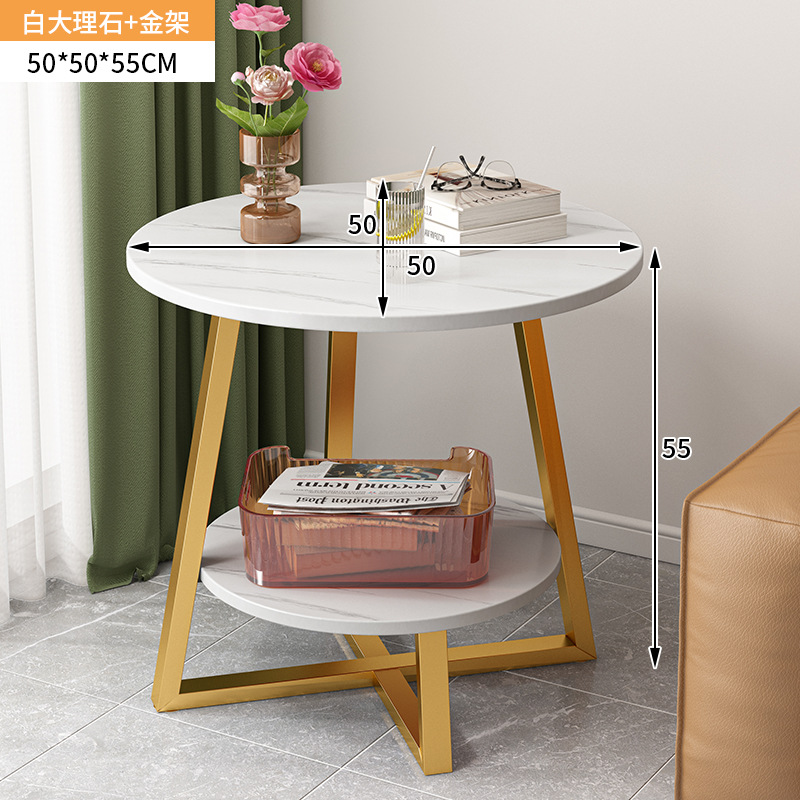 Mesa de café Luz de lujo dormitorio Mini Mesa de esquina pequeño apartamento europeo pequeña mesa redonda de doble capa sofá mesa auxiliar Internet celebridad pequeña mesa de café
