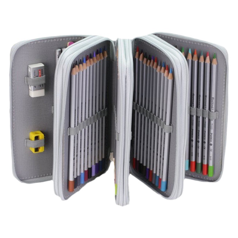 Estudiante de cuatro capas caja de lápiz 72 color pincel color bolsa de lápiz poroso papelería almacenamiento arte caja de lápiz en stock al por mayor